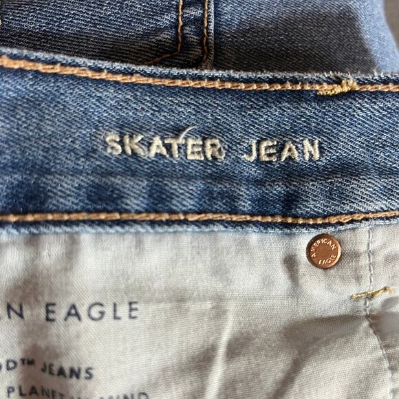 American Eagle Skater Jeans Womens 18 Blue Medium Wash Denim‎ Wide Leg Baggy - Picture 8 of 14